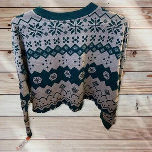 Colsie Green Gray Fair Isle Holiday Christmas Crop Top Sweater Womens Size XL